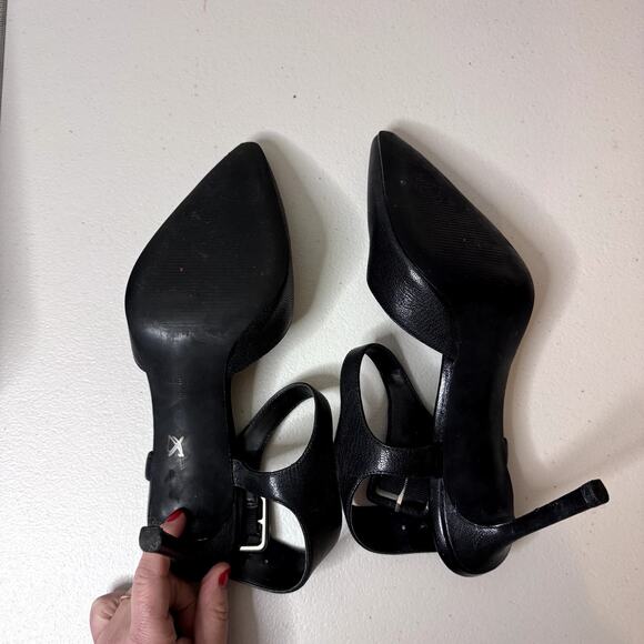 Nine West Black Leather Pointy Toe Pumps W/ Ankle Strap Women's 8.5 - Picture 8 of 8